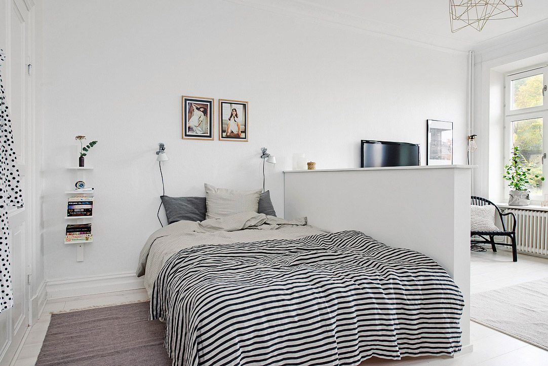 Скандинавский дизайн: интерьер спальни в небольшой квартире