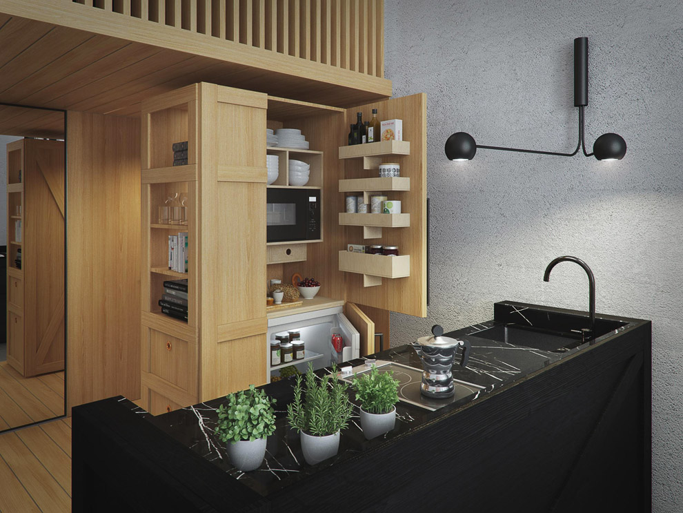 Современный интерьер кухни-студио, фото