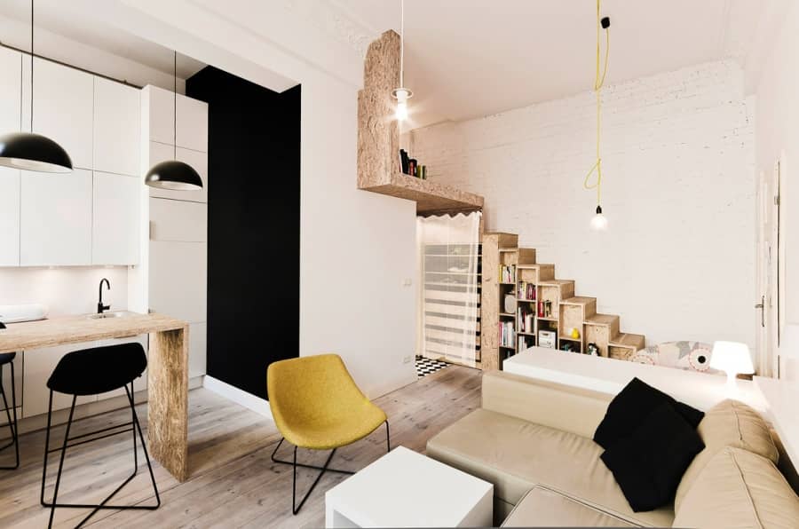 Грубый OSB-декор: интерьер маленькой квартиры во Вроцлаве, фото